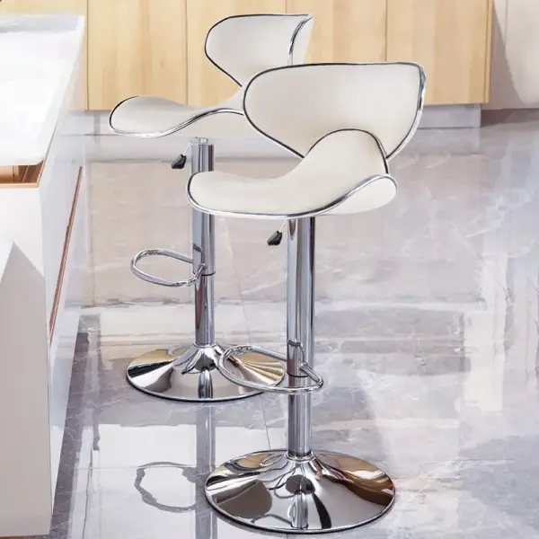 Bar Height Bar Stool White PU Leather Upholstery 810mm Bar Chair with Backrest - Image 2
