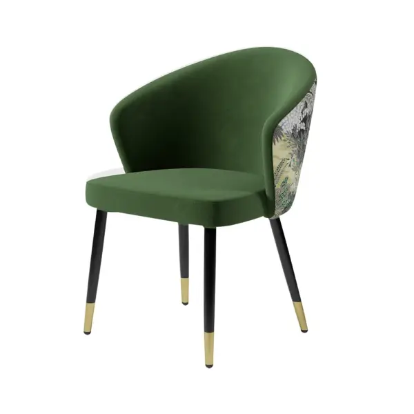 Green Upholstered Velvet Dining Chair Modern Arm Chair in Gold & Black - Image 12