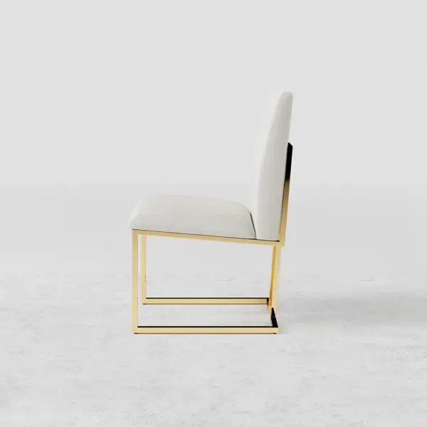 Modern Linen Dining Chair Upholstered in Beige Stainless Steel Leg Gold (Set of 2) - Image 14