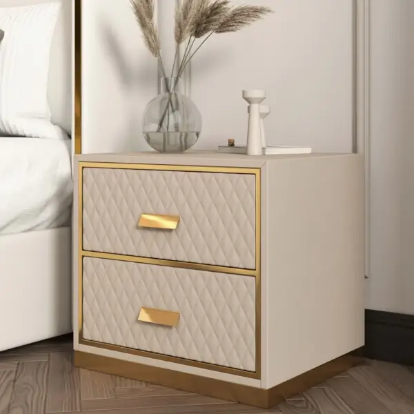 Modern Stylish White Nightstand PU Leather Upholstered Bedside Table with 2 Drawers - Image 2