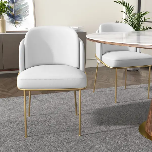 Linenic White Dining Chair Modern Cotton&Linen Upholstered Side Chair in Gold - Image 2