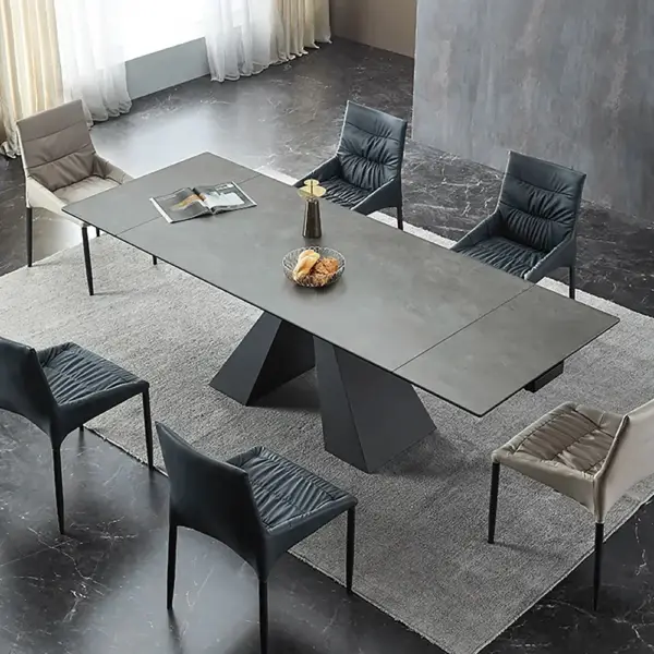 Minimalist Retractable Rock Slab Rectangular Luxury Folding Dining Table - Image 3