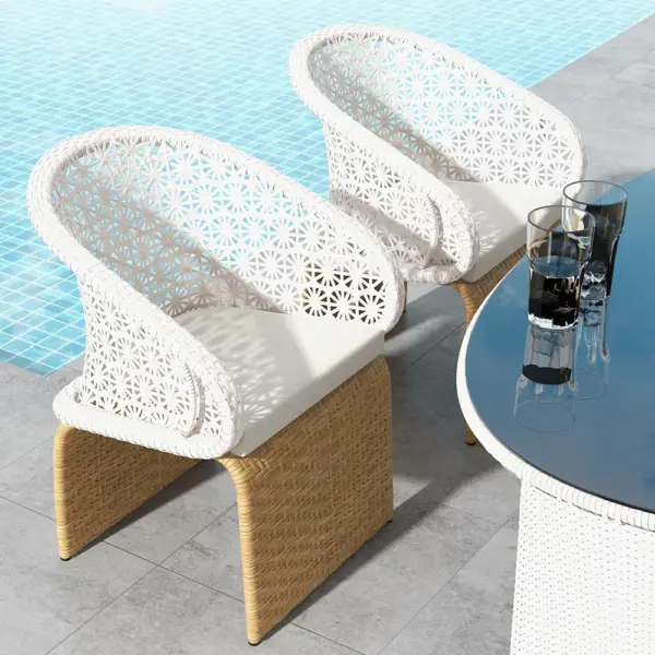 7 Pieces Traditional Aluminum Outdoor Dining Set with Oval Glass Table Rattan Armchair - Image 4