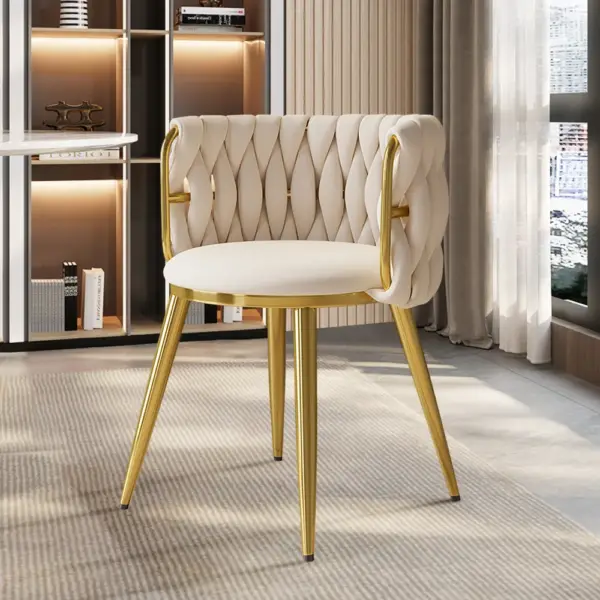Sweave Nordic Off White Barrel Back Dining Chair Round Accent Chair Velvet Upholstery - Image 3