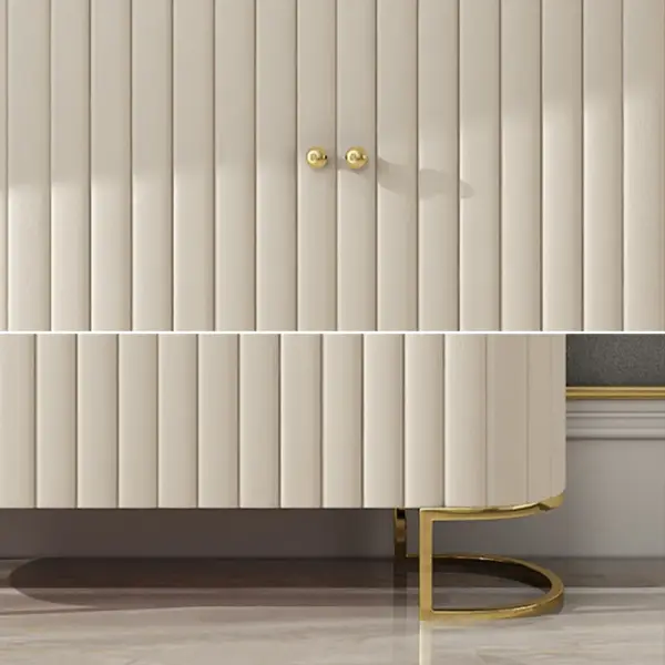 Epaule Off White Modern Sideboard Buffet PU Leather Sideboard Cabinet with Drawers Gold - Image 6