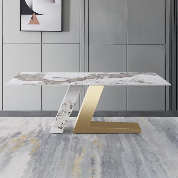 Luxotic 2000mm Modern Stone Top Dining Table for 8 with Stainless Steel Base Gold - Image 4