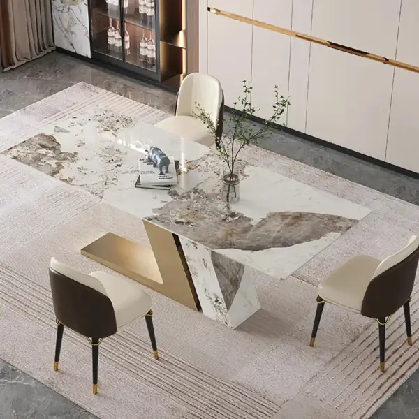 Luxotic 2000mm Modern Stone Top Dining Table for 8 with Stainless Steel Base Gold - Image 3