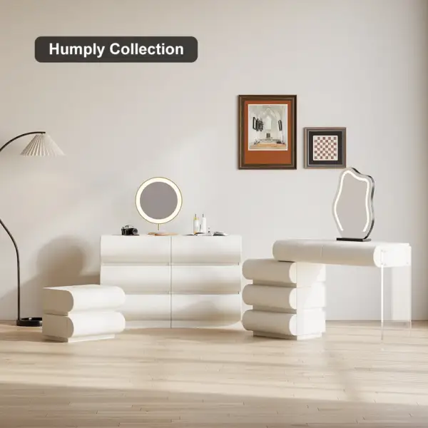 Humply Modern White Leather Smart Bedside Table with Wireless Charger Drawers Nightstand - Image 8