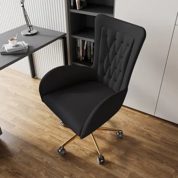 Oakic Modern Leather Office Chair Black Ergonomic Swivel Desk Chair Height Adjustable - Image 2