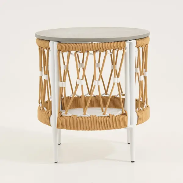 Ropipe 470mm Round Outdoor Side Table with Storage Patio Weave Rope End Table in Khaki - Image 11
