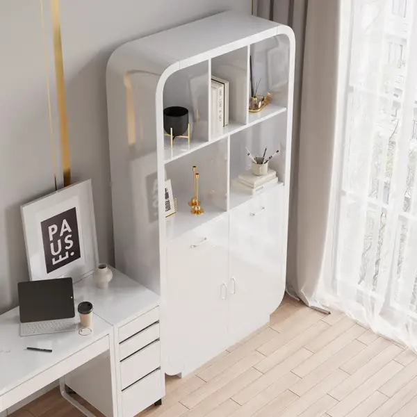 2010mm White Bookcase with Doors Modern Etagere Bookcase with Drawers - Image 3