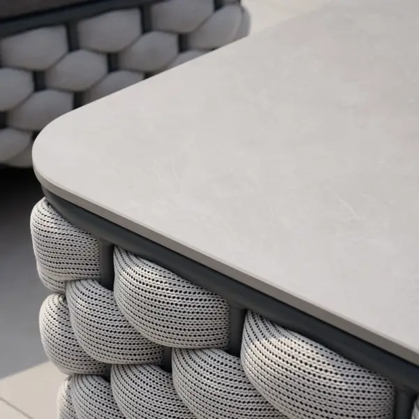 Martic 4Pcs Aluminum Rope Outdoor Sofa Set with Faux Marble Coffee Table Cushion Pillow - Image 11