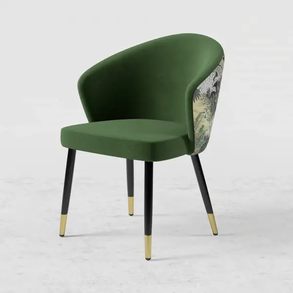 Green Upholstered Velvet Dining Chair Modern Arm Chair in Gold & Black - Image 9