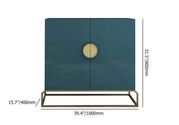 2-Door Peacock Blue Console Table Storage Cabinet Hallway Gold Accent - Image 10