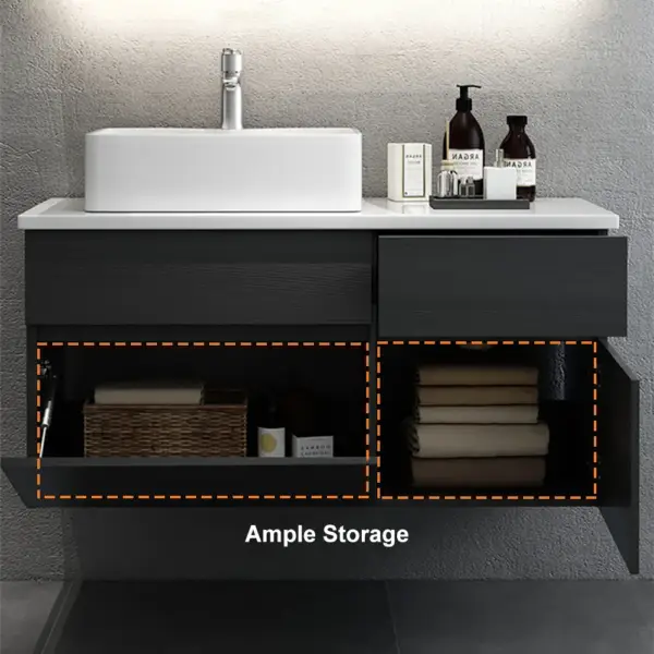 800mm Black & White Floating Bathroom Vanity Faux Marble Top Ceramic Countertop Basin - Image 10