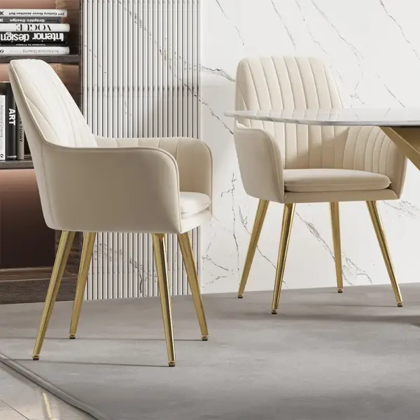 Modern Dining Chair Beige Velvet Upholstered Dining Chairs With Arms (Set of 2) - Image 5