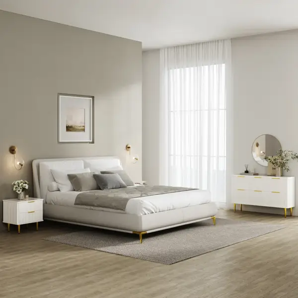 Modern White 6 Drawer Dresser and 2 Drawer Nightstand Bedroom Set - Image 6