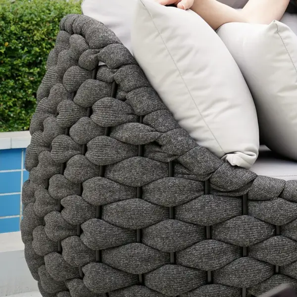 Tatta 4 Pieces Woven Rope Outdoor Sofa Set Faux Marble Top Coffee Table in Black & Gray - Image 7