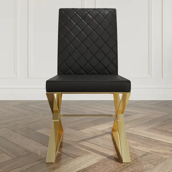 Dochic Modern Black Upholstered Leather Dining Table Chair Gold Legs Set of 2 - Image 11