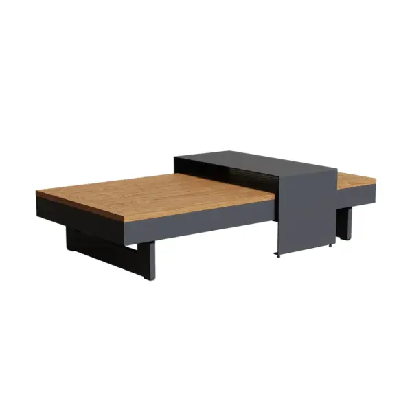 4 Pieces Modern L Shape Outdoor Sectional Sofa Set with Wood Coffee Table in Gray - Image 16
