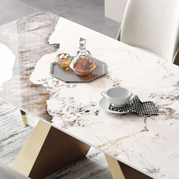 2000mm Contemporary White Rectangular Sintered Stone Dining Table X-Base Dinner Table - Image 4