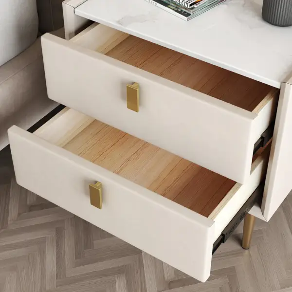 Nightstand Set of Two Modern PU Leather Bedside Table with 2 Drawers & Gold Metal Legs - Image 9