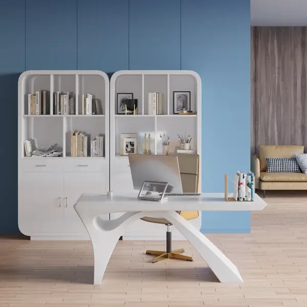 2010mm White Bookcase with Doors Modern Etagere Bookcase with Drawers - Image 6