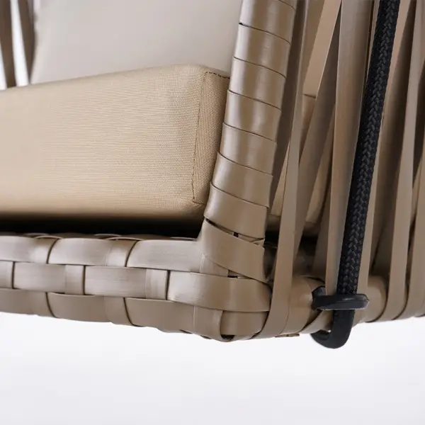 Traditional Outdoor Hanging Chair Rattan Porch Swing Chair with Khaki Cushion Pillow - Image 7