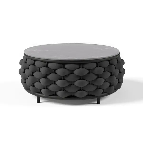 Tatta 4 Pieces Woven Rope Outdoor Sofa Set Faux Marble Top Coffee Table in Black & Gray - Image 9