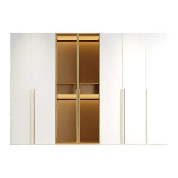 White & Gold Modern Extra Wide Wardrobe with Clear Glass Door Storage with Sensor Light - Image 11