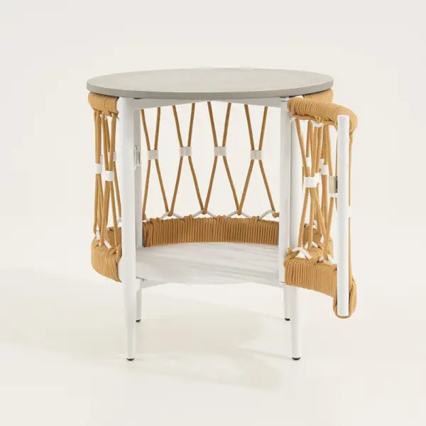 Ropipe 470mm Round Outdoor Side Table with Storage Patio Weave Rope End Table in Khaki - Image 12