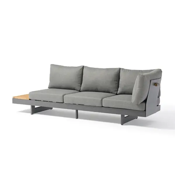 4 Pieces Modern L Shape Outdoor Sectional Sofa Set with Wood Coffee Table in Gray - Image 15