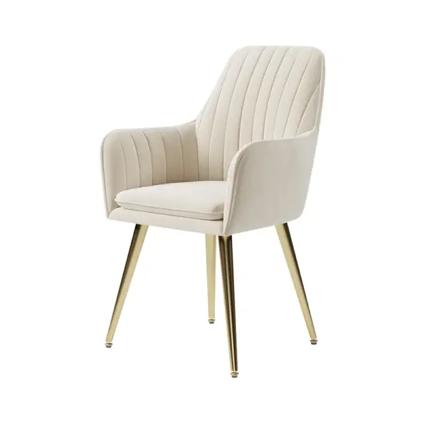 Modern Dining Chair Beige Velvet Upholstered Dining Chairs With Arms (Set of 2) - Image 14