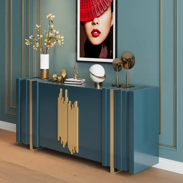 Aurea 1600mm Light Luxury Sideboard Green Rectangular Buffet 2 Doors 2 Shelves in Gold - Image 3