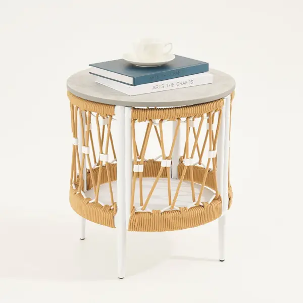 Ropipe 470mm Round Outdoor Side Table with Storage Patio Weave Rope End Table in Khaki - Image 13
