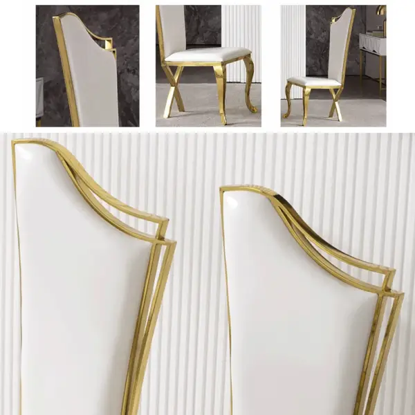 White Upholstered Dining Chairs (Set of 2) Stainless Steel Side Chair with Gold Legs - Image 9