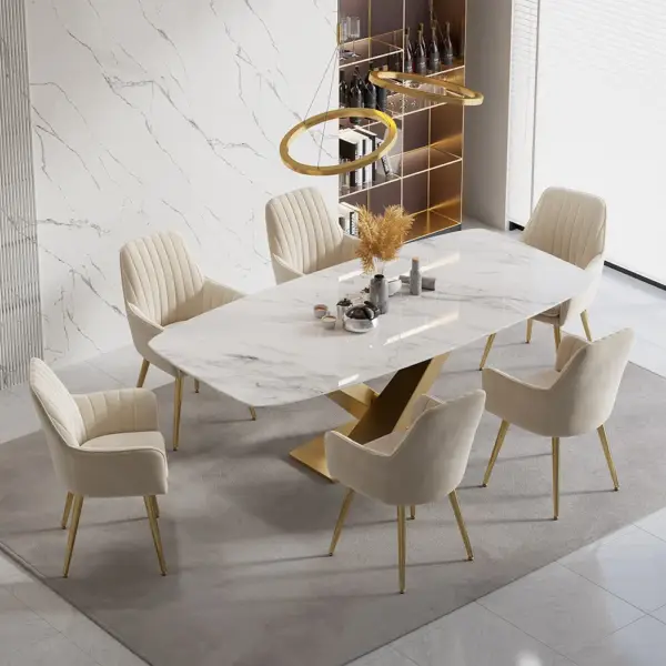 Modern Dining Chair Beige Velvet Upholstered Dining Chairs With Arms (Set of 2) - Image 4