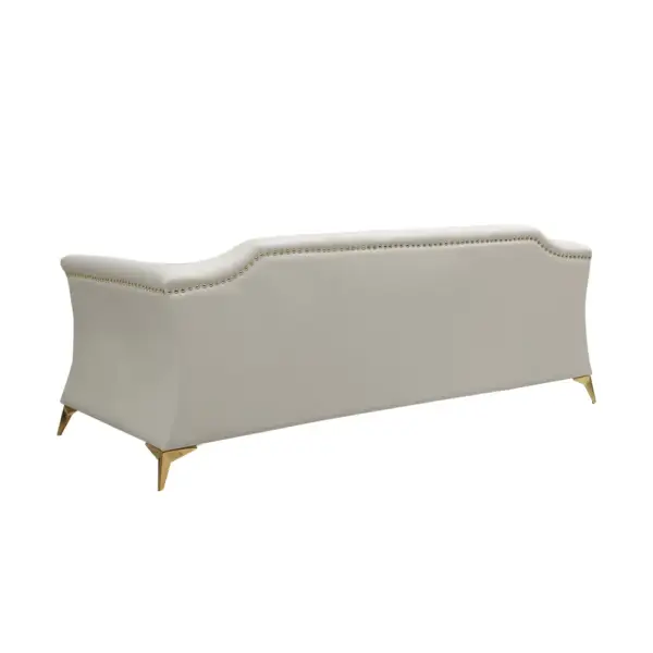 3 Piece Modern Faux Leather Living Room Set Chesterfield Sofa in Beige with Stool - Image 11