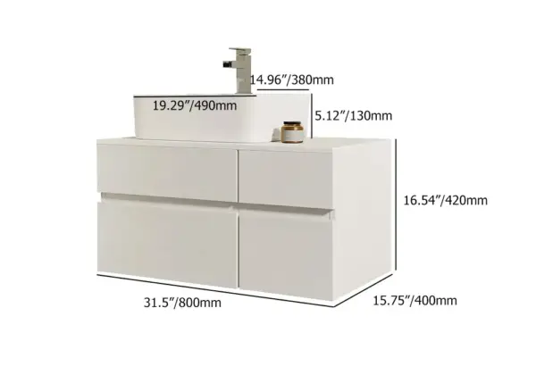 800mm White Wall-mount Floating Bathroom Vanity Faux Marble Top Ceramic Countertop Basin - Image 7