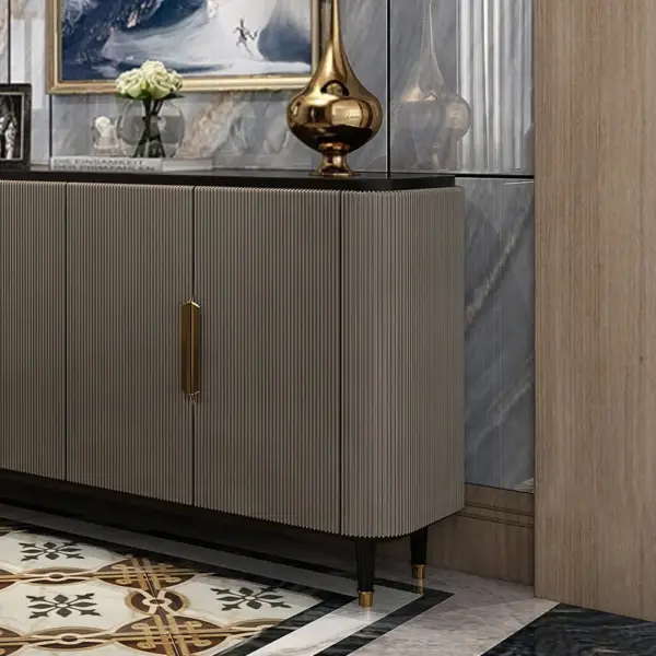 Modern Sideboard Buffet Black Kitchen Cabinet with 4 Doors in Gold - Image 3