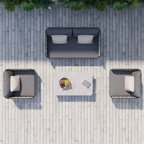 Martic 4Pcs Aluminum Rope Outdoor Sofa Set with Faux Marble Coffee Table Cushion Pillow - Image 6