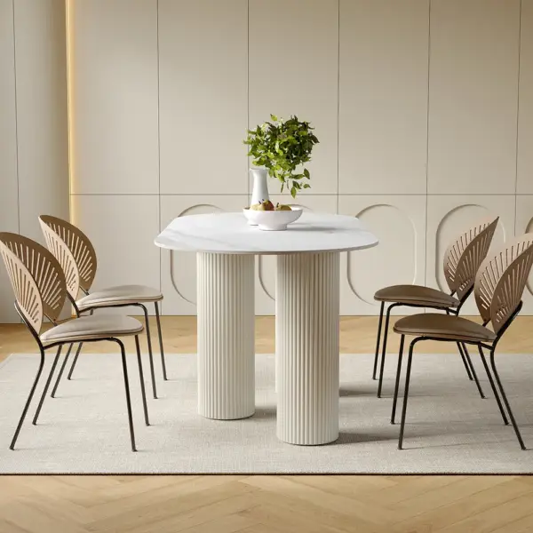 1400mm Modern Oval Stone Top Dining Table 3 Legs in White - Image 2