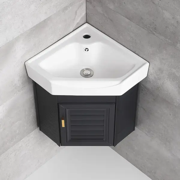 430mm Black Floating Corner Bathroom Vanity with Medicine Cabinet Ceramics Basin - Image 2