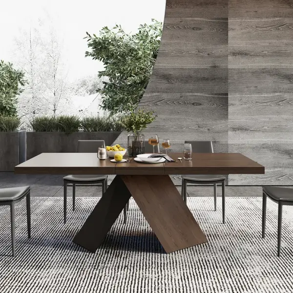 1630mm-2030mm Extendable Walnut Dining Table Modern Farmhouse 6-8 Seater Pedestal Base - Image 3