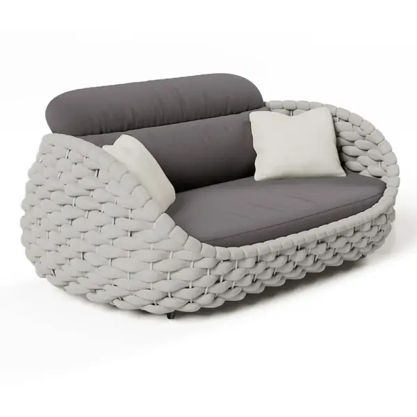 Tatta 3 Seater Modern Woven Textilene Rope Outdoor Sofa with Removable Cushion Gray - Image 9