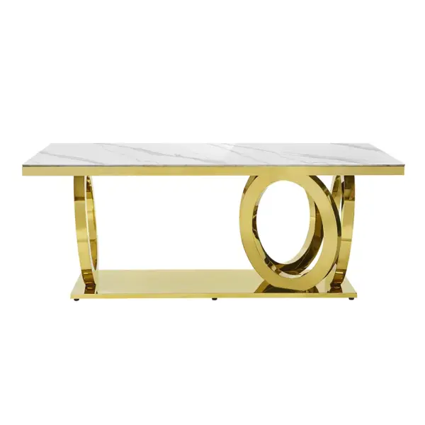 2000mm Modern Rectangle White Dining Table Sintered Stone Stainless Steel Base in Gold - Image 5