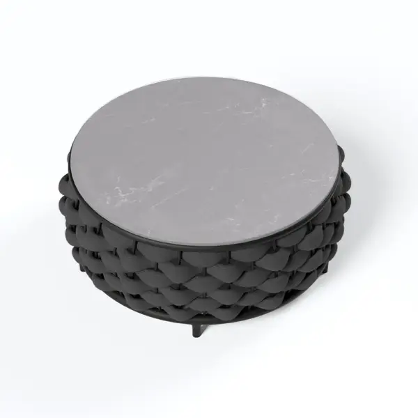 Tatta 4 Pieces Woven Rope Outdoor Sofa Set Faux Marble Top Coffee Table in Black & Gray - Image 14