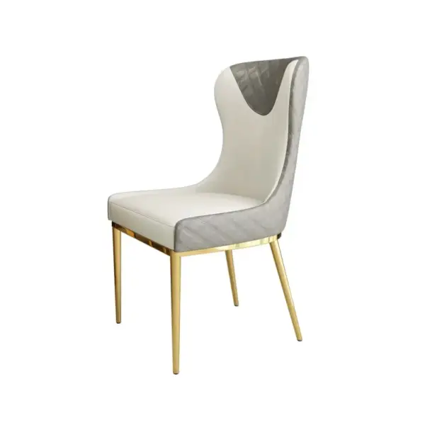 Modern Wingback Dining Chair Gray PU Leather Upholstered Side Chair Set of 2 Gold Legs - Image 6