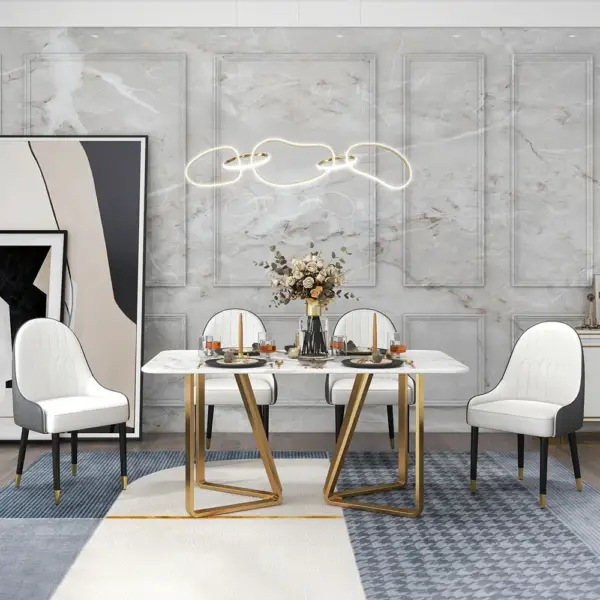Darg Modern PU Leather Dining Chairs Set of 2 in White & Grey with Metal Legs - Image 7