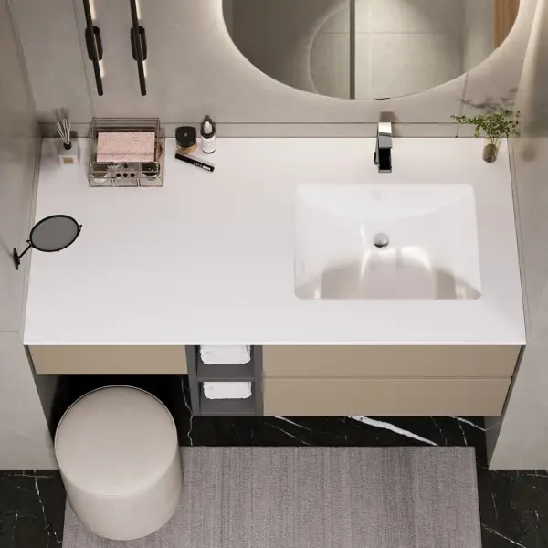1000mm Modern Floating Bathroom Vanity Set with Single Basin & a Makeup Counter in Khaki - Image 6
